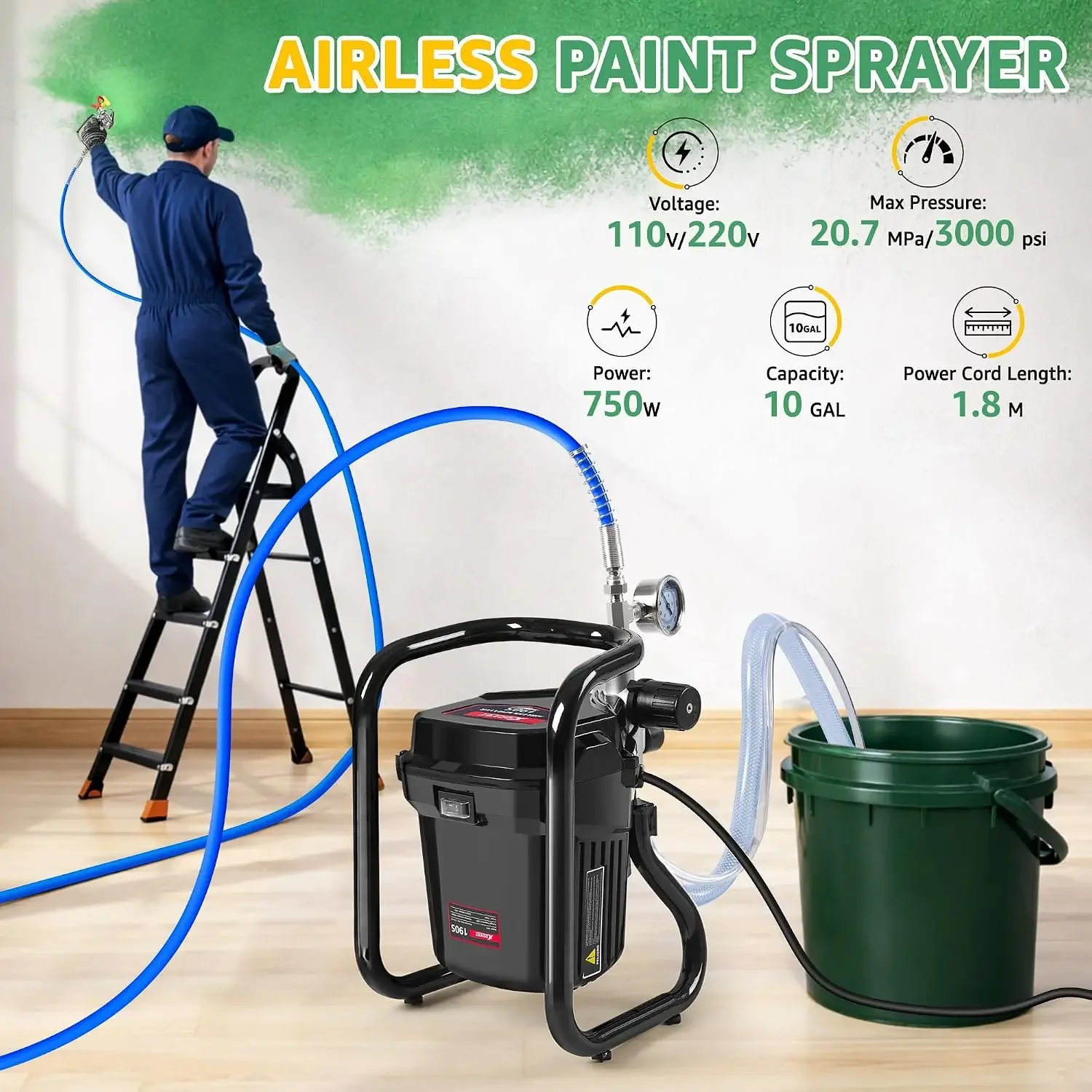 US Shipping 750W Airless Paint - Airless Paint Sprayer 3000Psi recension och pris